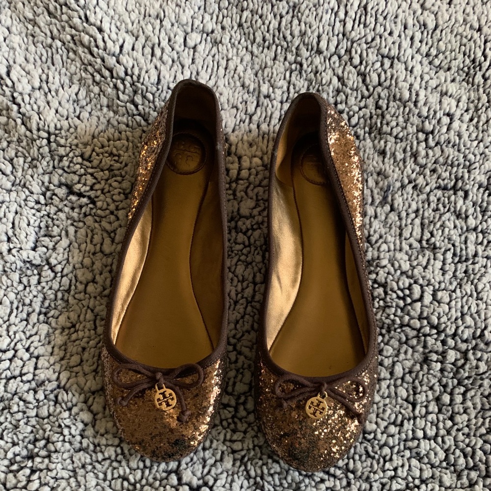 Tory Burch Brown Glitter Ballet Flats